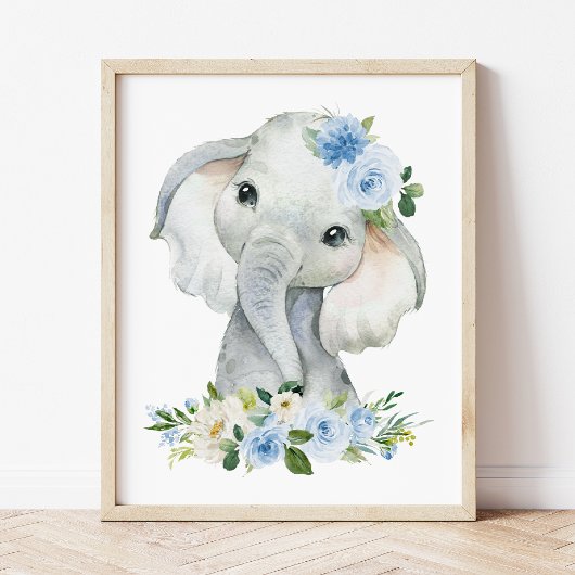 Elefant, Safari, Blumen, Junge Kinderzimmer Poster