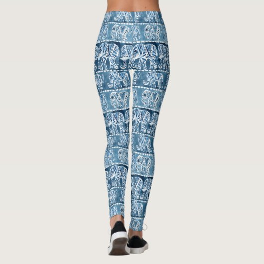 ELEFANT-SAFARI Boho Stammes- Indigo-Aquarell Leggings (Rückseite)