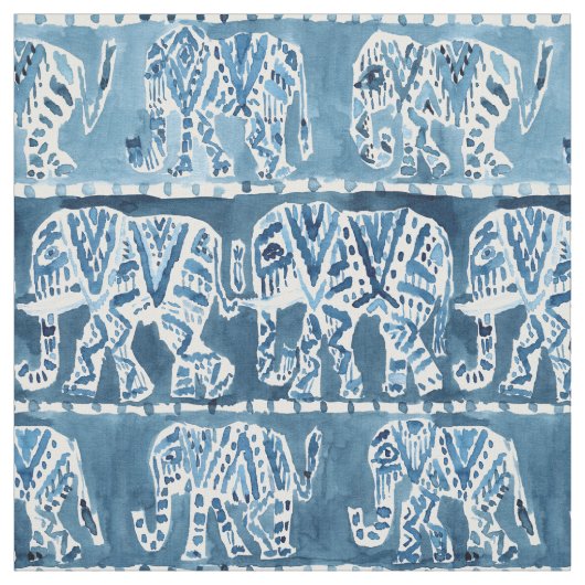 ELEFANT-SAFARI Boho Stammes- Indigo-Aquarell Stoff (Muster)