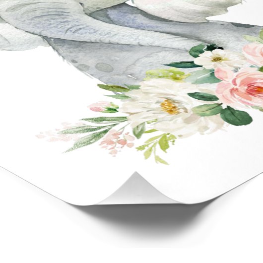 Elefant, Safari, rosa Blume, Girl-Kinderzimmer Fotodruck (Ecke)