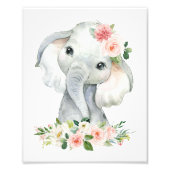 Elefant, Safari, rosa Blume, Girl-Kinderzimmer Fotodruck (Vorne)