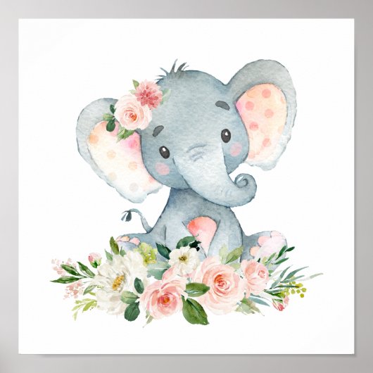 Elefant, Safari, rosa Blume, Girl-Kinderzimmer Poster (Vorne)