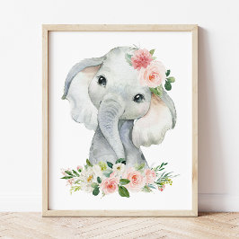 Elefant, Safari, rosa Blume, Girl-Kinderzimmer Poster