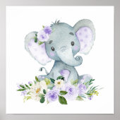Elefant, Safari, violette Blumen, neutrale Geschle Poster (Vorne)