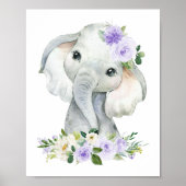 Elefant, Safari, violette Blumen, neutrale Geschle Poster (Vorne)
