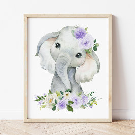 Elefant, Safari, violette Blumen, neutrale Geschle Poster