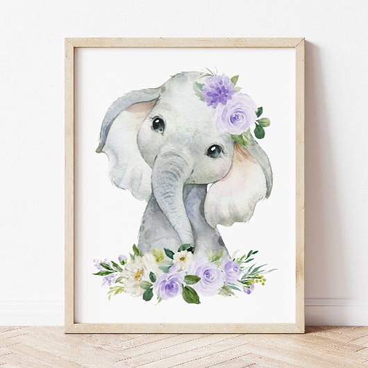 Elefant, Safari, violette Blumen, neutrale Geschle Poster