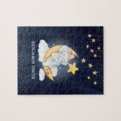 Elefant schläft auf dem Halbmond Kindername Puzzle (Horizontal)