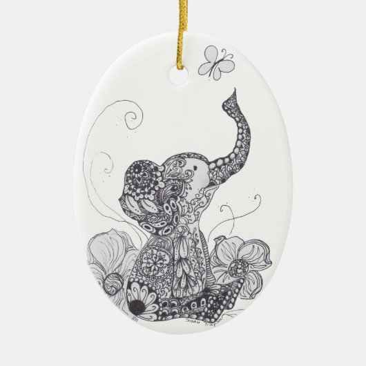 Elefant-Schmetterling Keramik Ornament (Vorne)