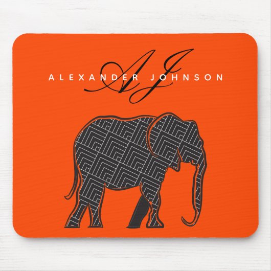 Elefant Schwarz und Lava Rot Mousepad (Vorne)