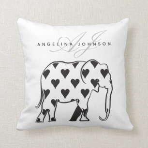 Elefant, Schwarz-Weiß-Muster modernes Monogramm Kissen