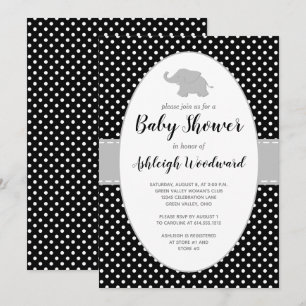 Elefant Schwarz Weiß Punkte Baby Shower Einladung