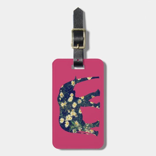 Elefant-Silhouette-Gänseblümchen Burgunder Girly Gepäckanhänger (Vorderseite vertikal)