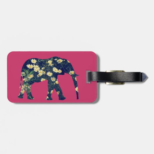 Elefant-Silhouette-Gänseblümchen Burgunder Girly Gepäckanhänger (Rückseite horizontal)