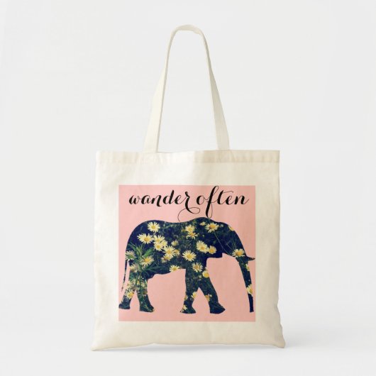 Elefant-Silhouette-Gänseblümchen-nobles Girly Rosa Tragetasche (Vorne)