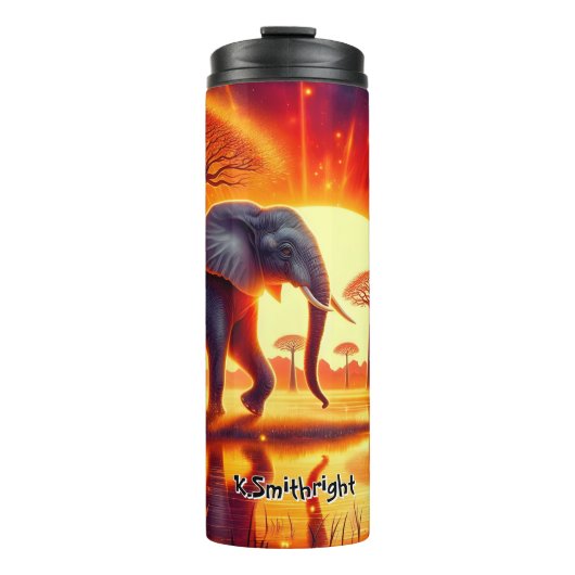Elefant Silhouette gegen fiery Sunset Thermosbecher (Vorderseite)