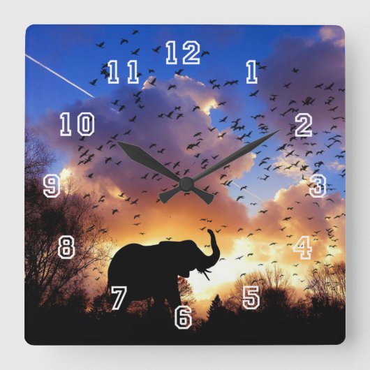 Elefant-Silhouette-Quadrat-Uhr Quadratische Wanduhr (Vorderseite)