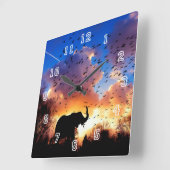 Elefant-Silhouette-Quadrat-Uhr Quadratische Wanduhr (Winkel)