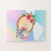 Elefant sitzend neben einem Stein mit Blume-Puzzle Puzzle (Horizontal)