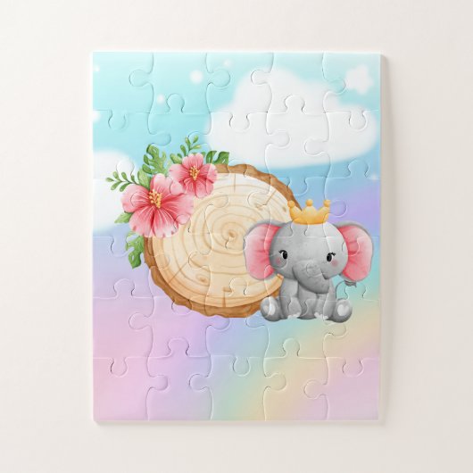 Elefant sitzend neben einem Stein mit Blume-Puzzle Puzzle (Vertikal)