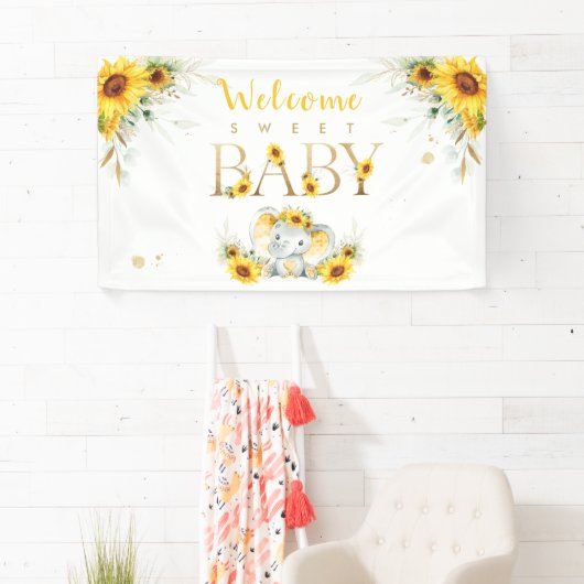 Elefant Sonnenblume Babydusche Willkommen Banner (Insitu)