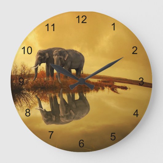 Elefant-Sonnenuntergang Große Wanduhr (Vorderseite)