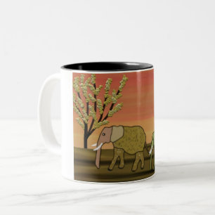 Elefant-Sonnenuntergang Zweifarbige Tasse