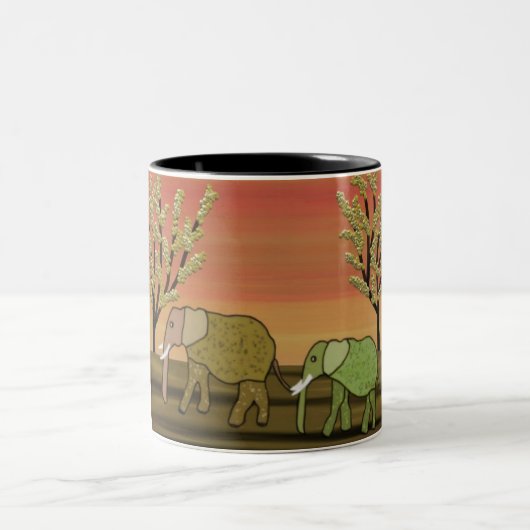 Elefant-Sonnenuntergang Zweifarbige Tasse (Mittel)