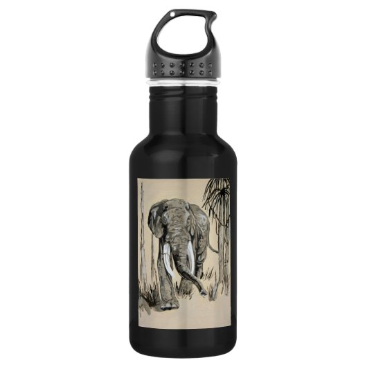 Elefant spazieren durch die waldreiche Savanna Kun Edelstahlflasche (Vorderseite)
