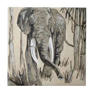 Elefant spazieren durch die waldreiche Savanna Kun Fliese