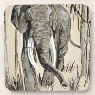 Elefant spazieren durch die waldreiche Savanna Kun Getränkeuntersetzer