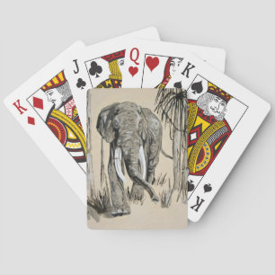 Elefant spazieren durch die waldreiche Savanna Kun Spielkarten