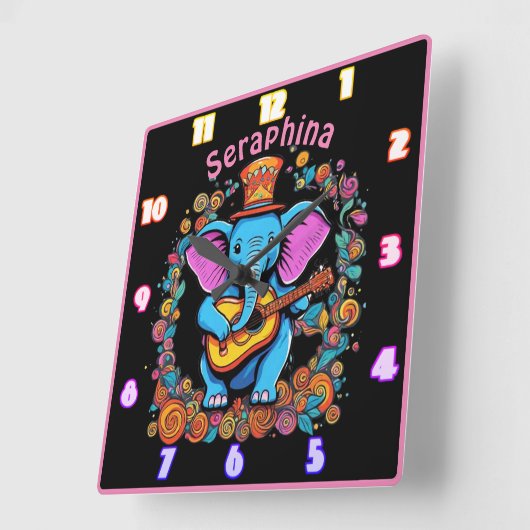 Elefant spielt Gitarre in einer Blume Quadratische Wanduhr (Winkel)