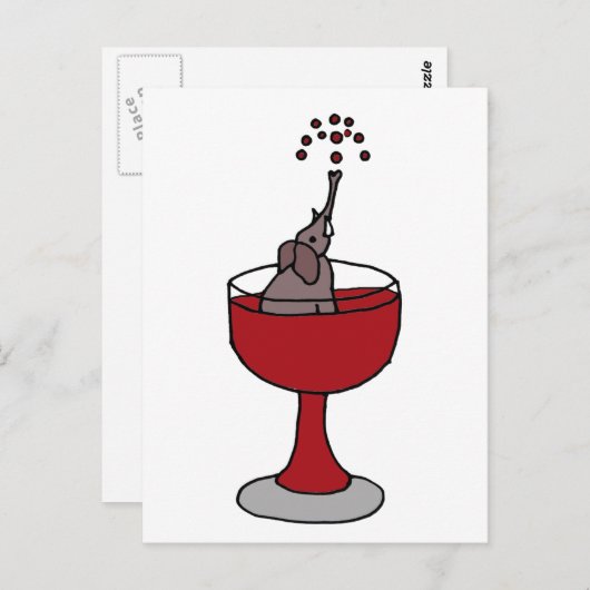 Elefant Spray Wein im Weinglas Postkarte (Vorne/Hinten)