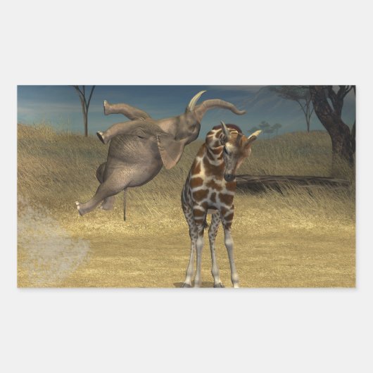 Elefant springt über Giraffe Rechteckiger Aufkleber (Vorderseite)