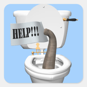 Elefant steckt in Toilette Quadratischer Aufkleber
