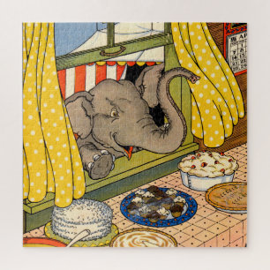Elefant steckt seinen Kopf durch das Fenster Puzzle