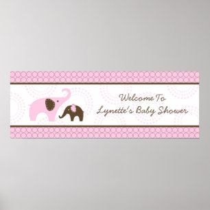 Elefant-Stickerei Rosa Baby Shower Banner Poster