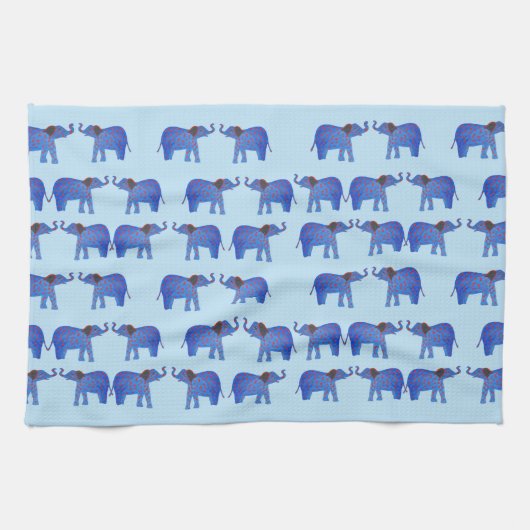 Elefant-Stimmungs-Tee-Tuch, blaues Elefantmuster Geschirrtuch (Horizontal)