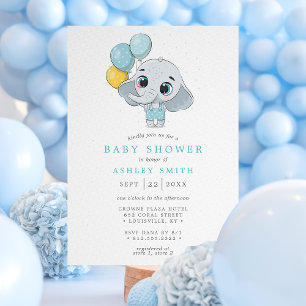 Elefant Süße Aquarell-Malerei Jungen-Baby-Party Einladung