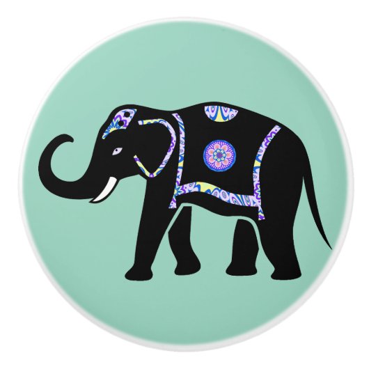 Elefant Tier Abstrakt Dekorative Muster Keramikknauf (Vorderseite)