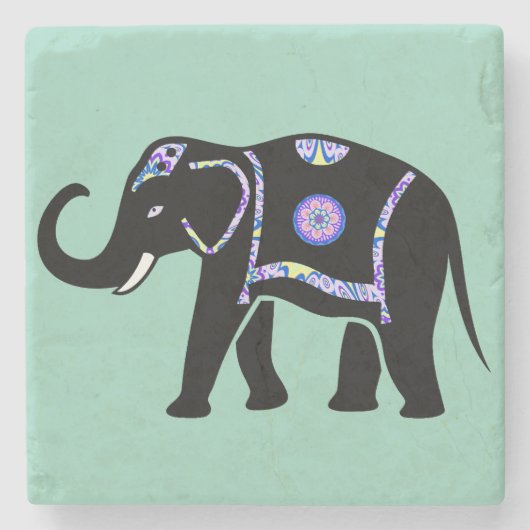 Elefant Tier Abstrakt Dekorative Muster Steinuntersetzer (Vorderseite)