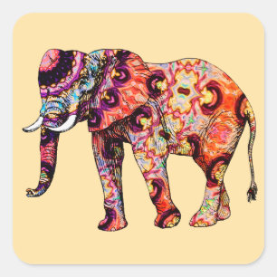 Elefant Tier Traditionelle chinesische Muster Quadratischer Aufkleber