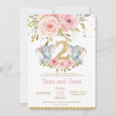 Elefant Twin Girls 2. Geburtstagseinladung Einladung (Vorderseite)