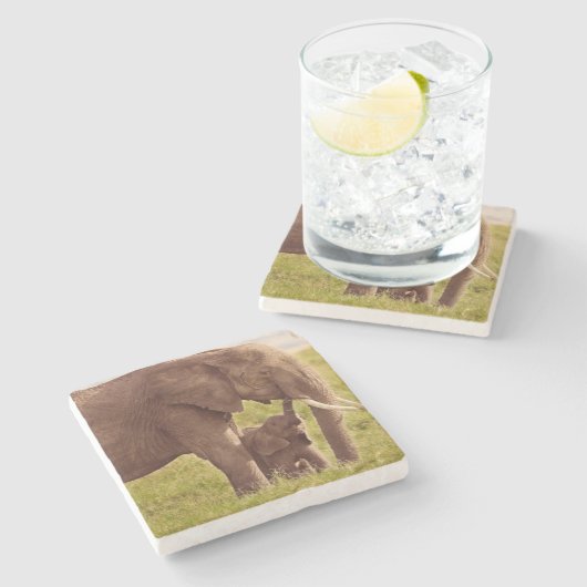 Elefant u. Baby Getty Bild-| Steinuntersetzer (Seitenansicht)