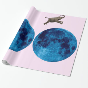Elefant über dem Mondschleifpapier Geschenkpapier