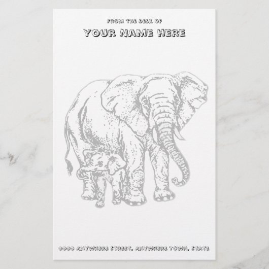Elefant und Baby stationär Briefpapier (Vorderseite)
