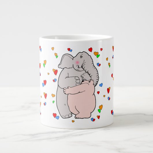 Elefant und Bär umarmen Jumbo-Tasse (Vorderseite)
