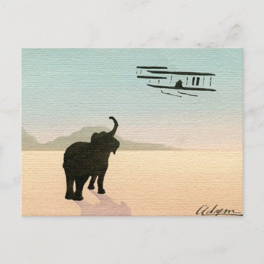 Elefant und Biplane, Aquarell, 1910er Postkarte (Vorderseite)
