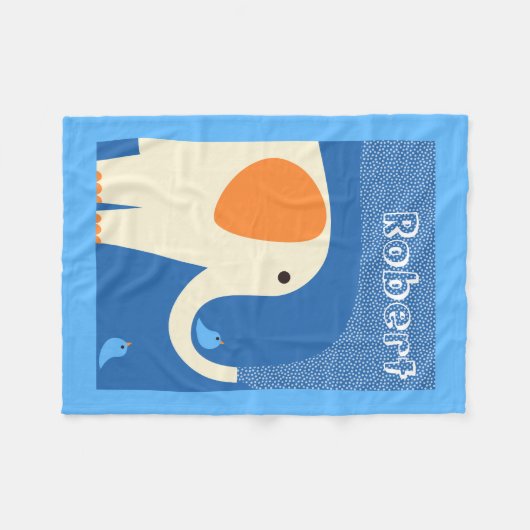 Elefant und blaue Vogel-Fleecedecke Fleecedecke (Vorderseite (Horizontal))